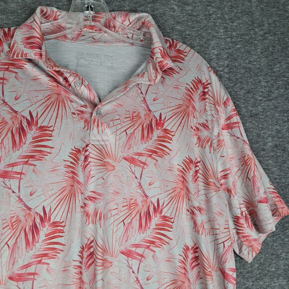 ARIAT Tek Men's Charger 2.0 Printed Polo Gray Red Leaf Athletic Medium - Picture 1 of 11